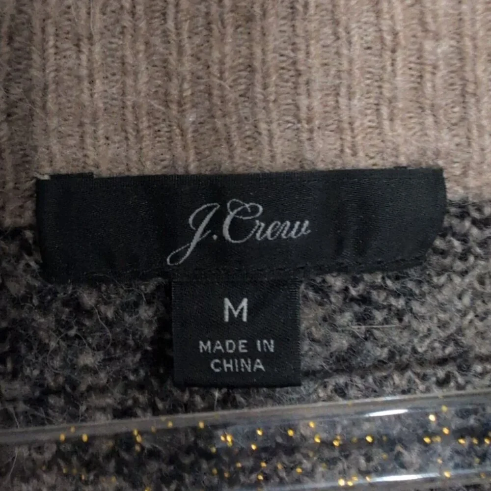 J Crew Leopard Sweater Womens Size Medium Beige Merino Wool Blend Crew Neck